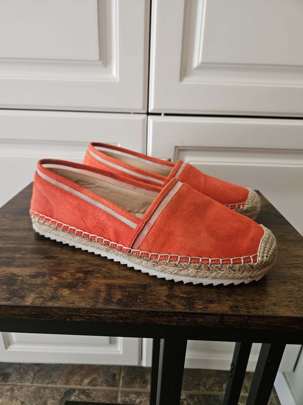 Karl Lagerfeld Orange Suede Espadrille Flats Beach Coastal Preppy Casual Boho